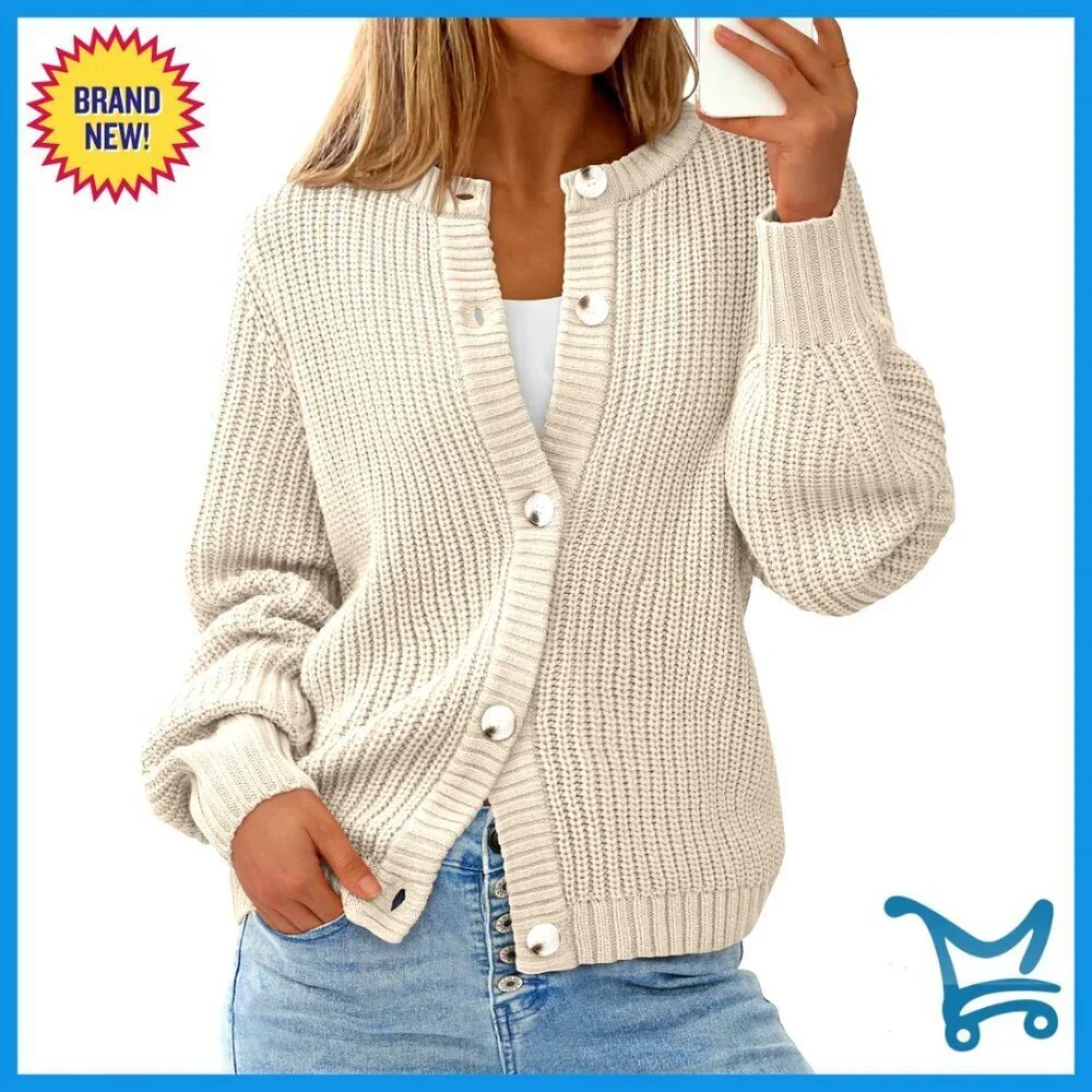 Oversized Button Front Cardigan Chunky Knit Ribbed Long Sleeve Cozy Fall